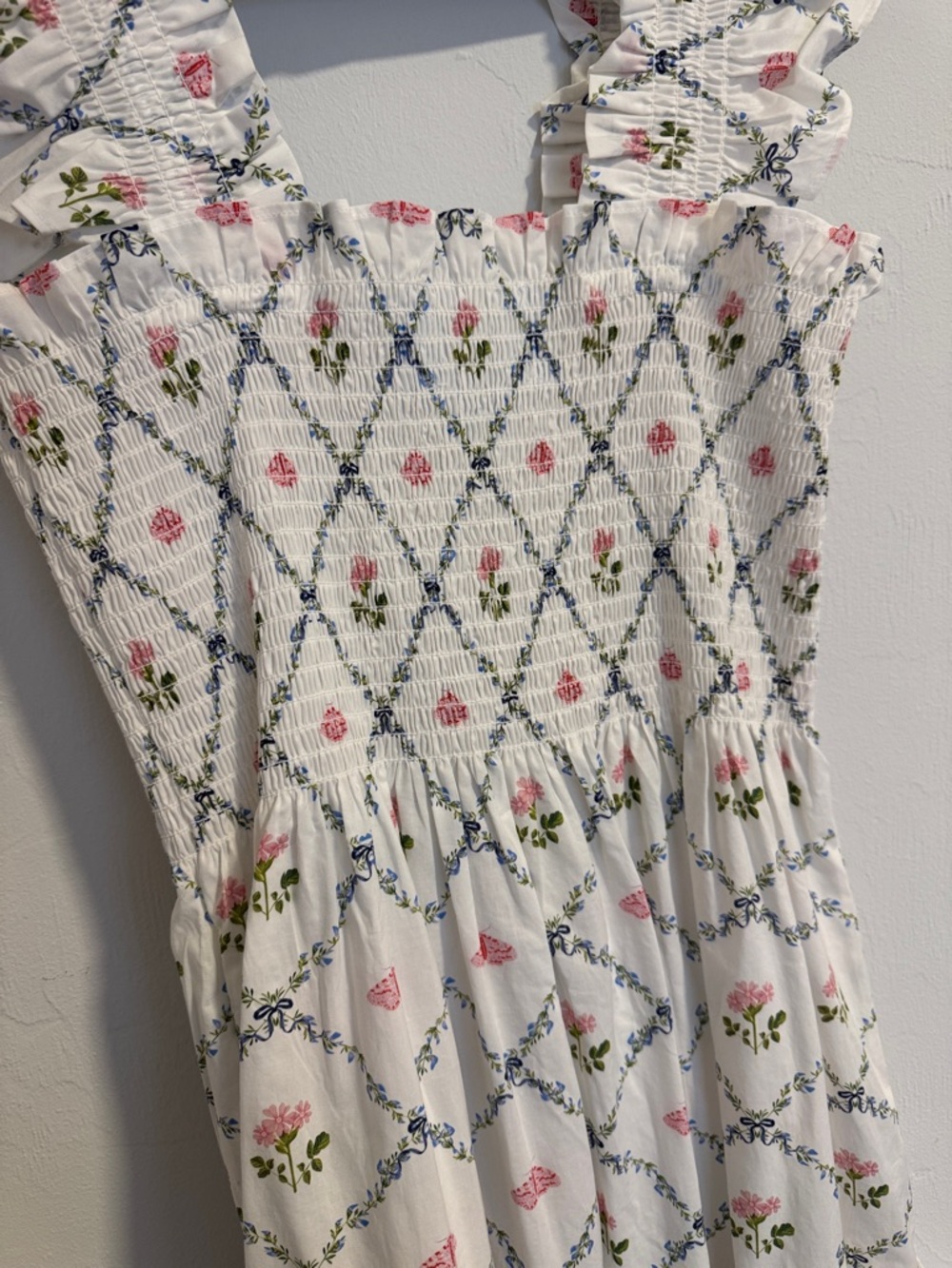 Hill House Home Ellie Nap Dress Butterfly Trellis Cotton Poplin white floral 1S - Picture 4 of 6